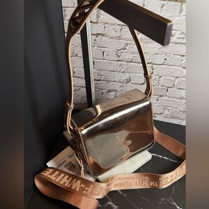 Off-White Rose Gold Binder Clip Flap Bag